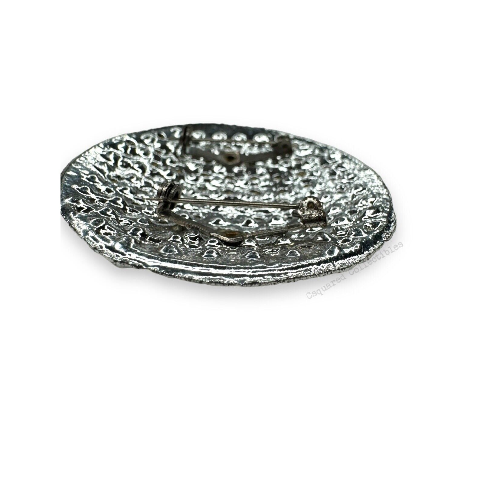 Vintage Silver Tone Aurora Borealis Crystal Round Brooch 2.25"