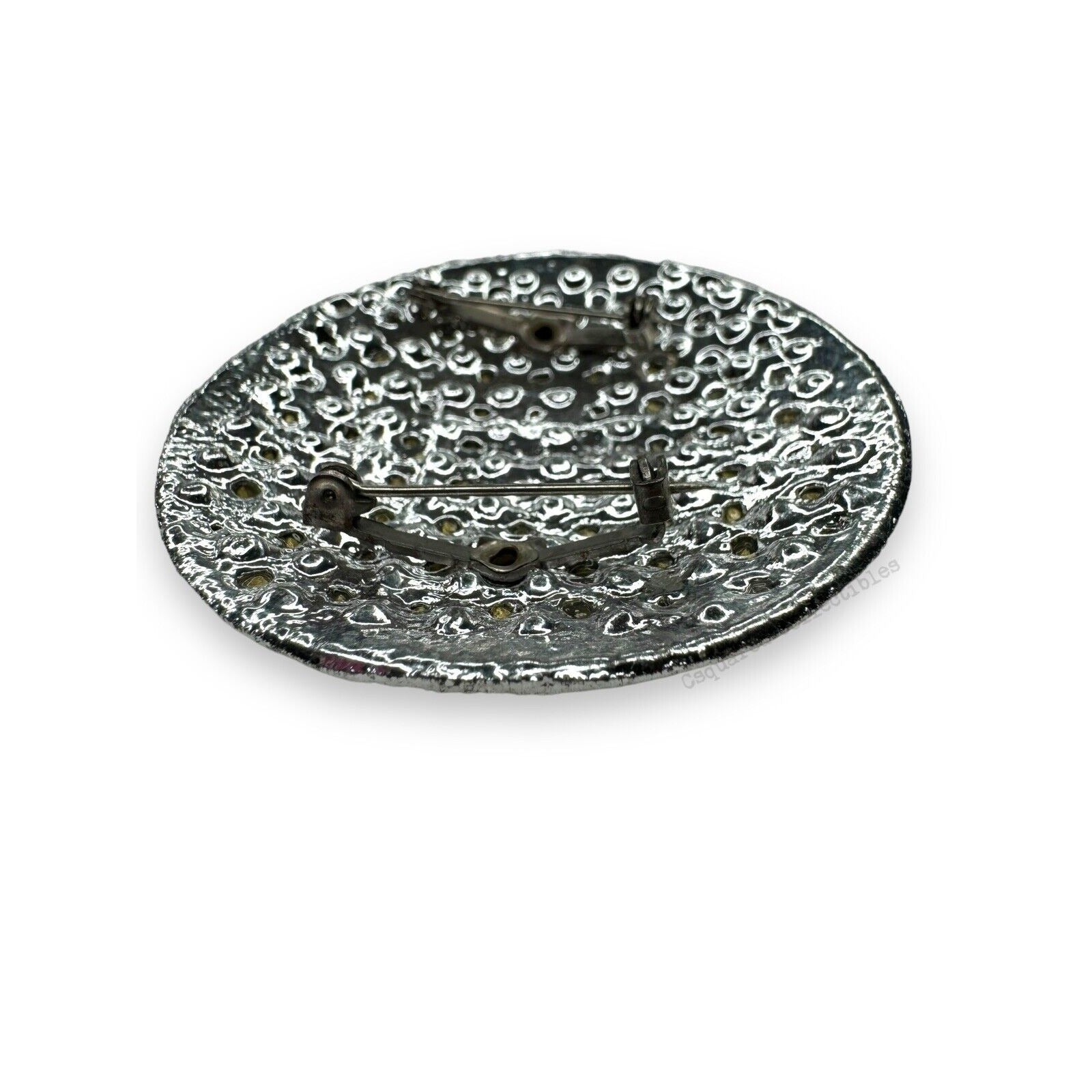 Vintage Silver Tone Aurora Borealis Crystal Round Brooch 2.25"