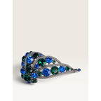 Blue Green Rhinestone Mesh Wrap Leaf Plume Brooch Clip On Earrings Set Vintage