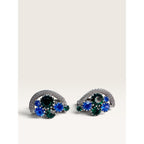Blue Green Rhinestone Mesh Wrap Leaf Plume Brooch Clip On Earrings Set Vintage