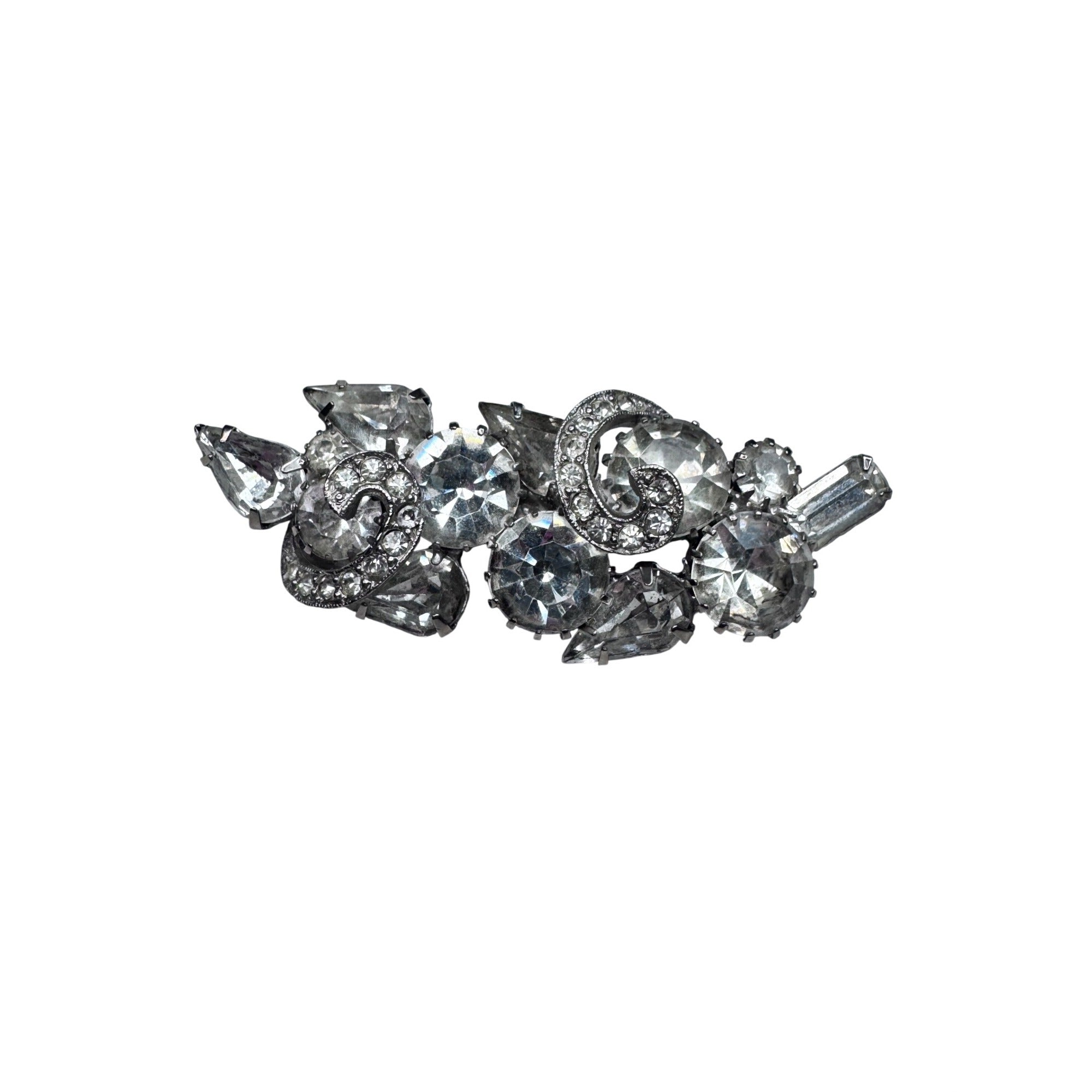 Vintage Unsigned Clear Crystal Rhinestone Spray Brooch 2.56”