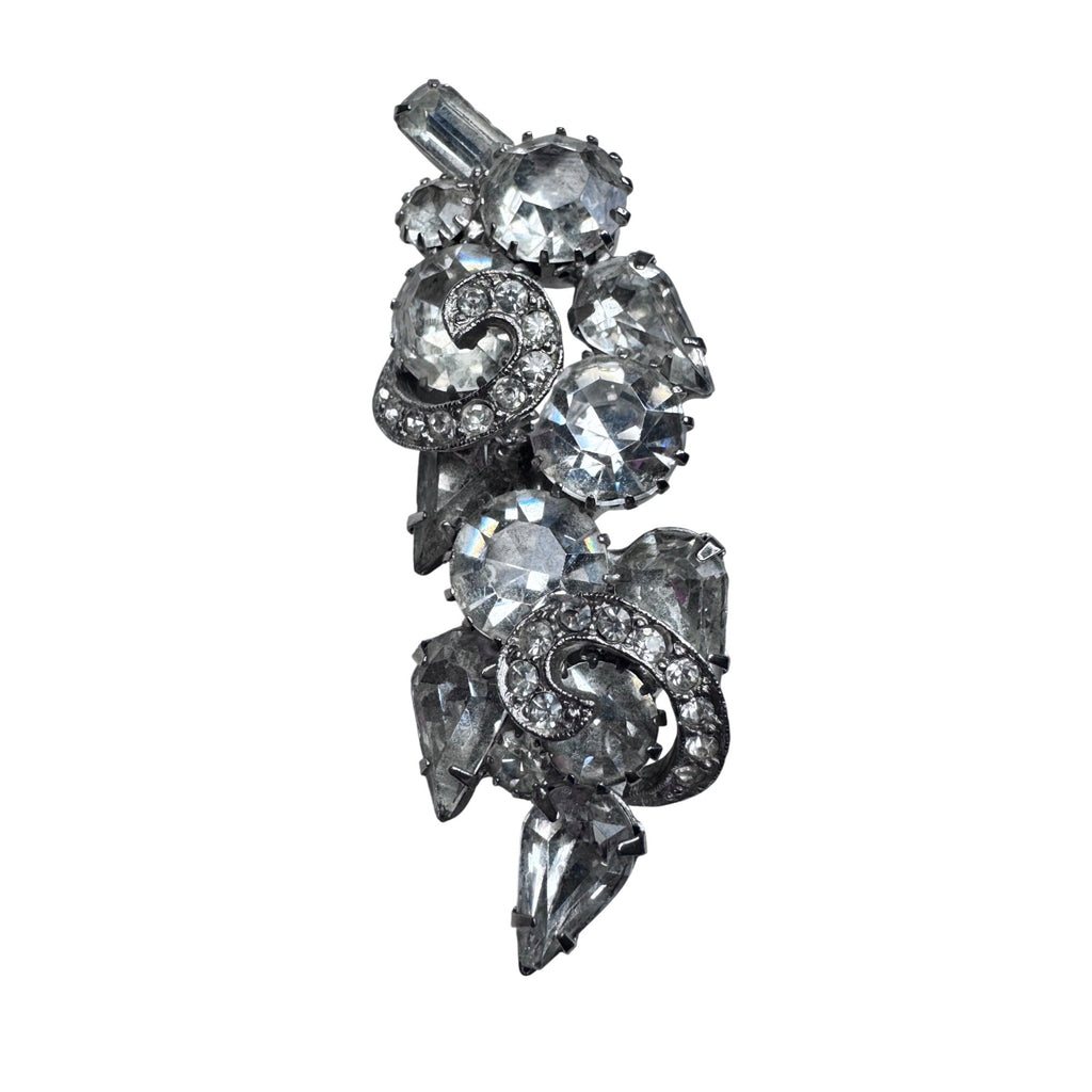 Vintage Unsigned Clear Crystal Rhinestone Spray Brooch 2.56”