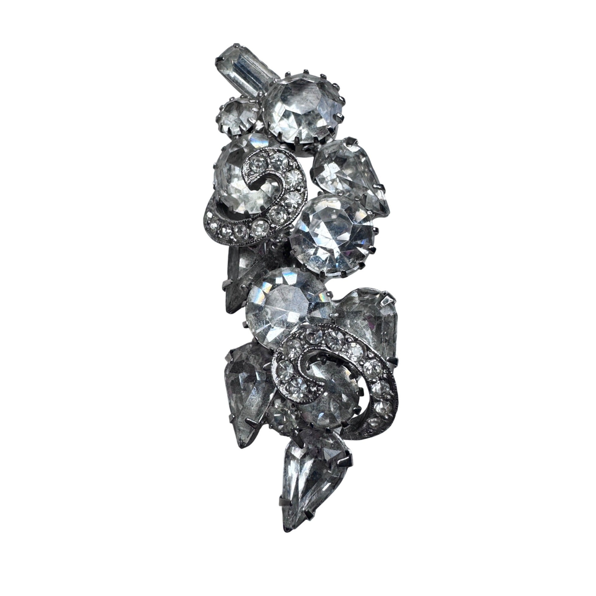Vintage Unsigned Clear Crystal Rhinestone Spray Brooch 2.56”