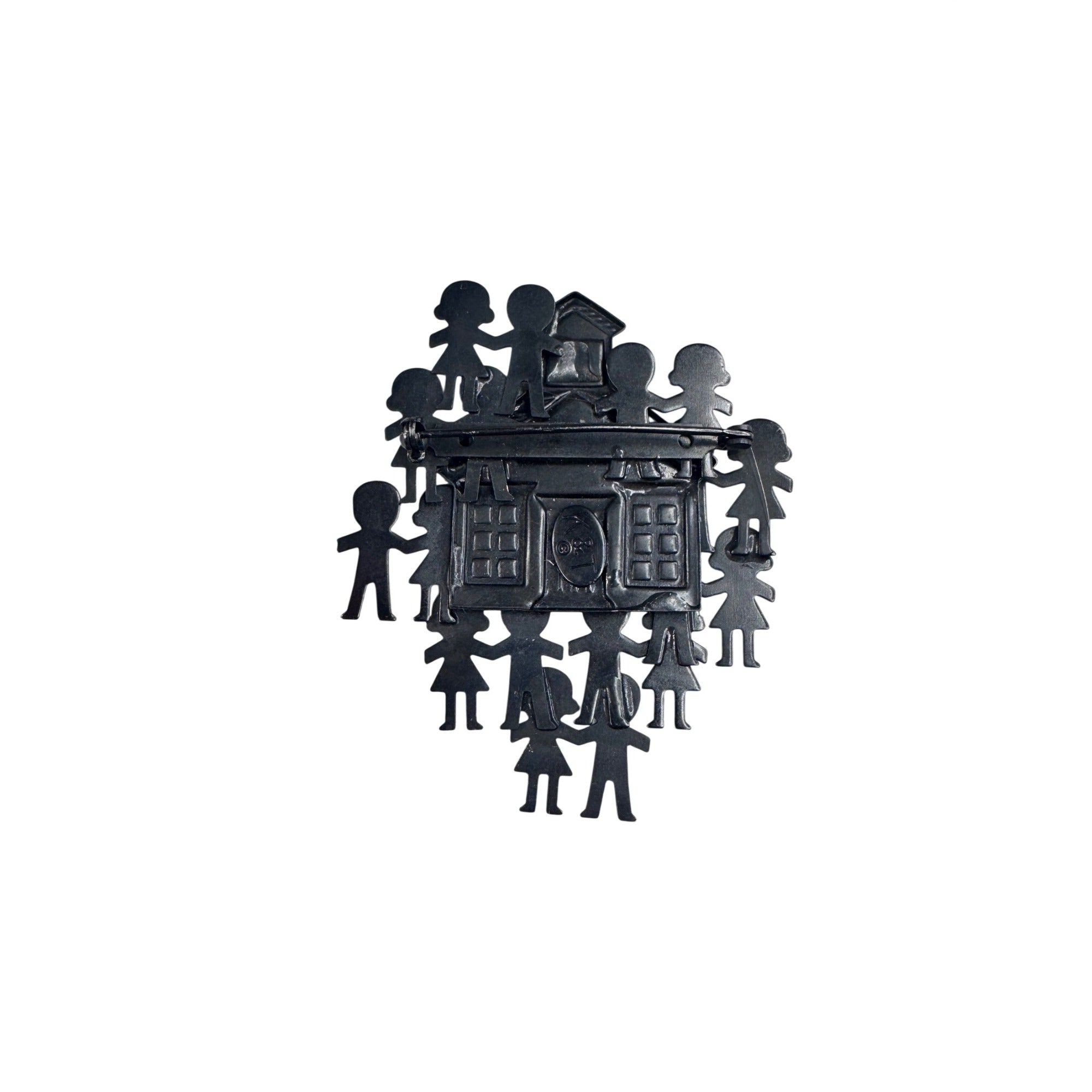 K&T School Brooch Mixed Metal Children Figural 1980s Vintage