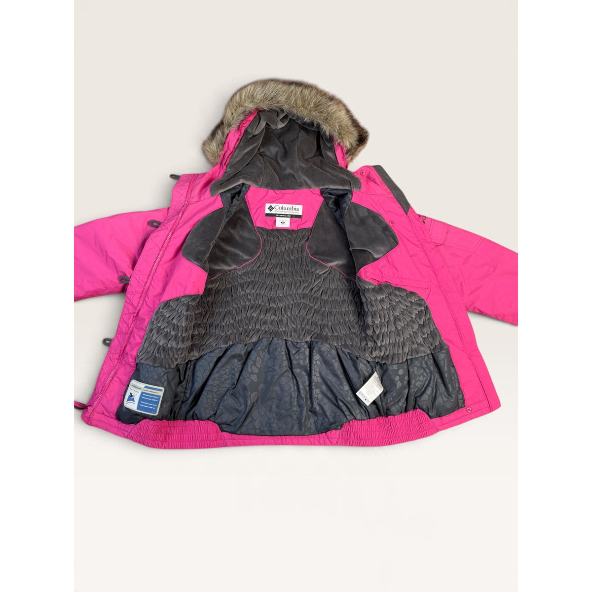Columbia Women's M Jacket Pink Faux Fur Hood Waterproof Insulated Winter Coat