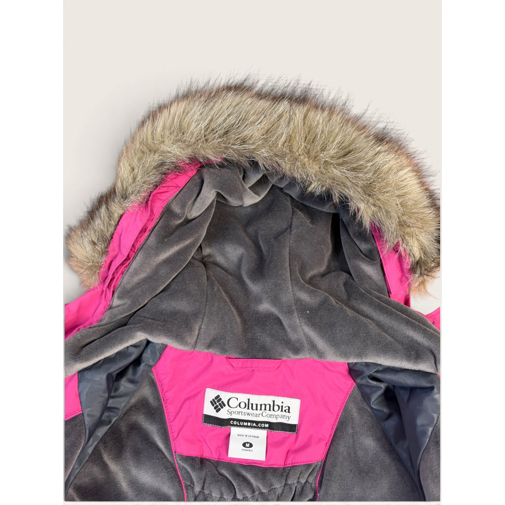 Columbia Women's M Jacket Pink Faux Fur Hood Waterproof Insulated Winter Coat