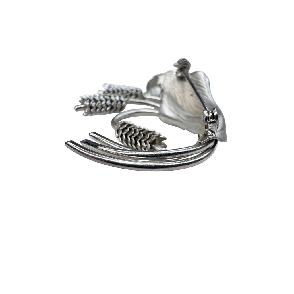 Unsigned Wheat Brooch Silver Tone Botanical Spray Mid Century 1960s Vintage