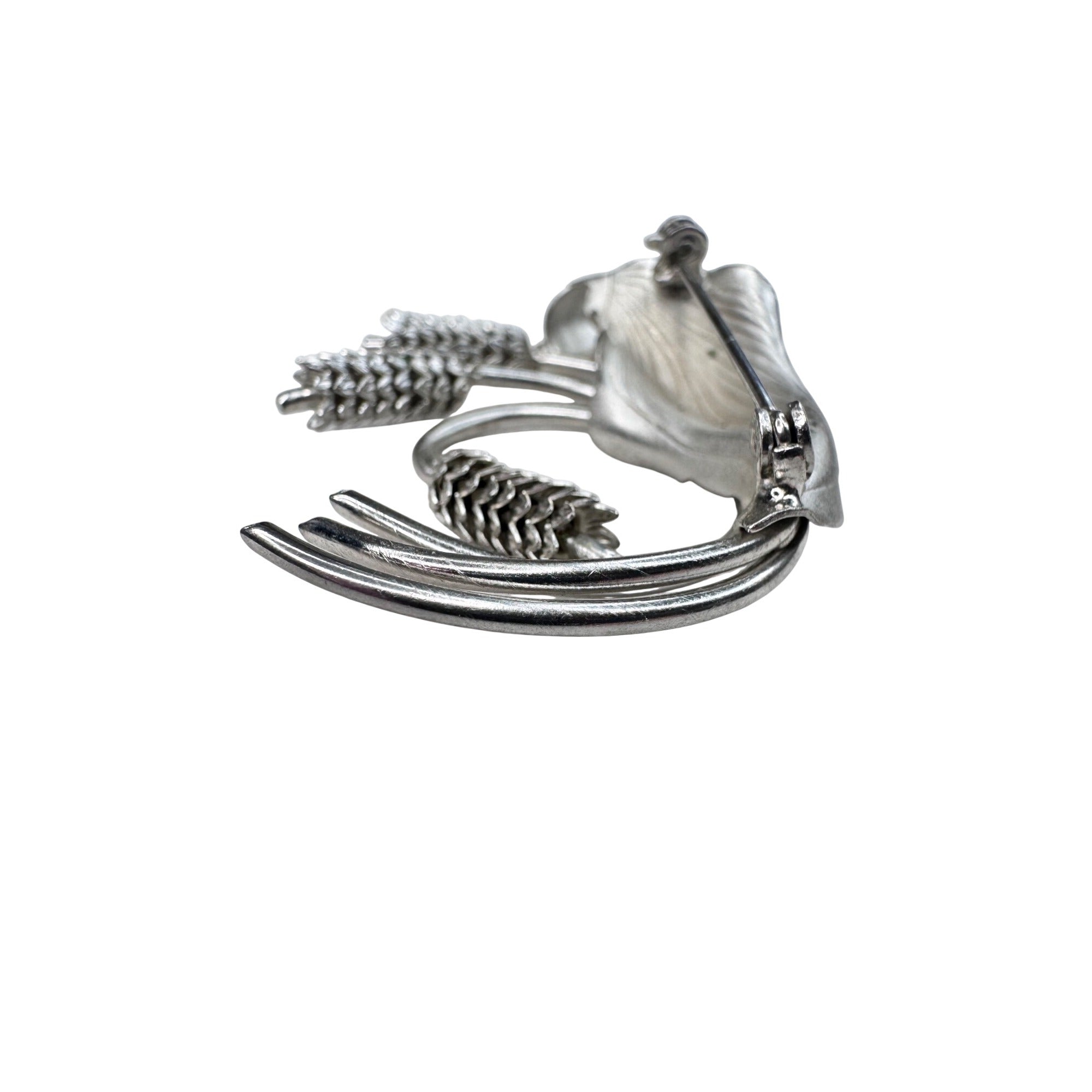 Unsigned Wheat Brooch Silver Tone Botanical Spray Mid Century 1960s Vintage