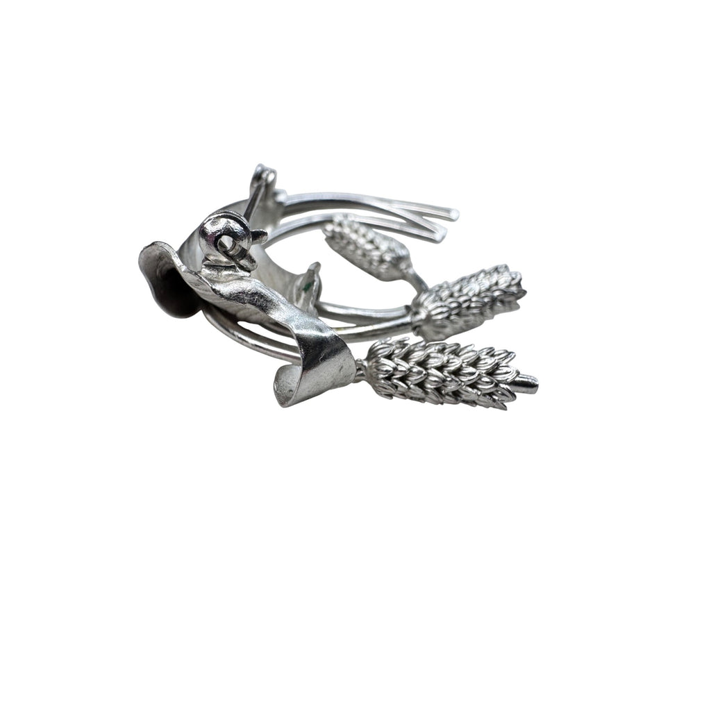 Unsigned Wheat Brooch Silver Tone Botanical Spray Mid Century 1960s Vintage