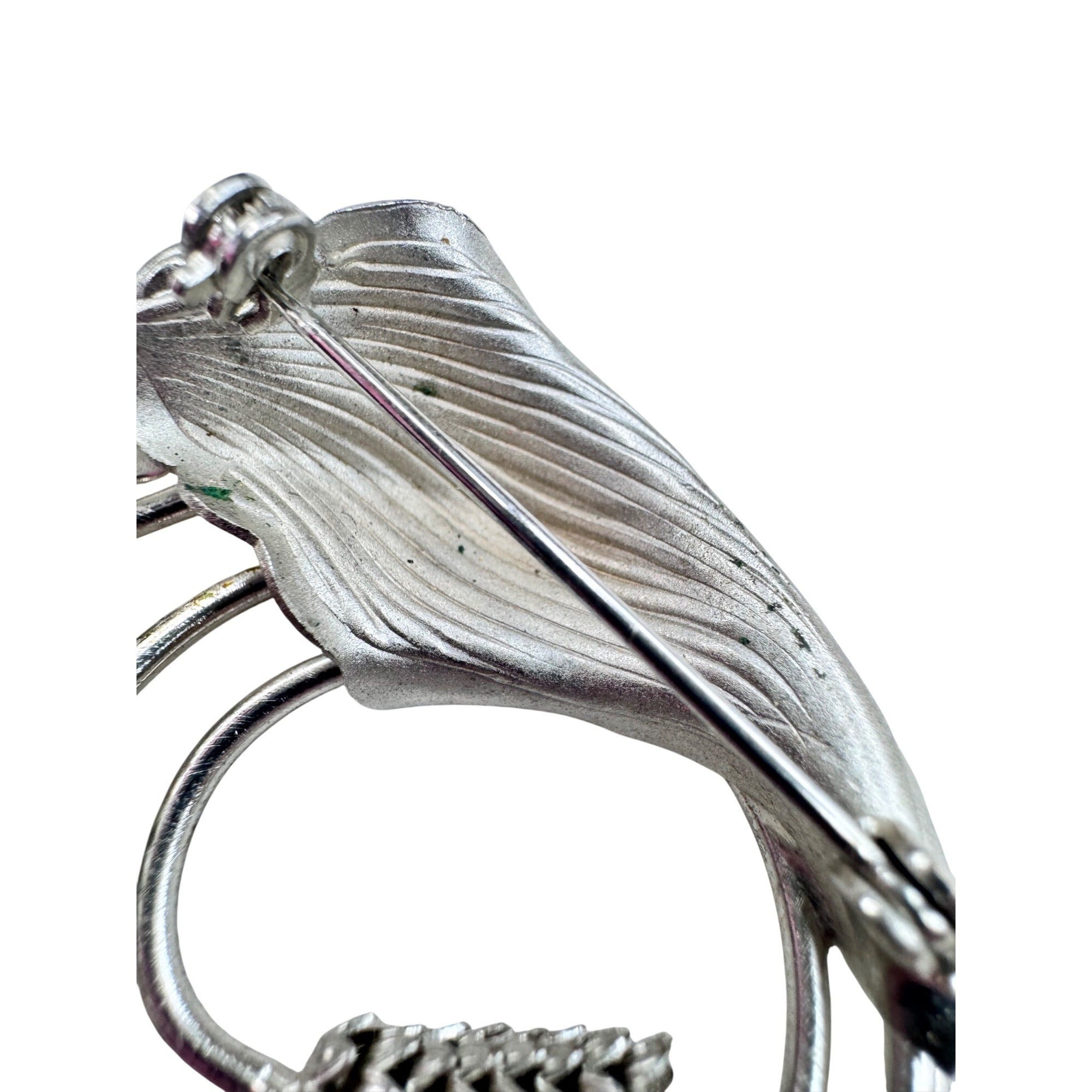 Unsigned Wheat Brooch Silver Tone Botanical Spray Mid Century 1960s Vintage