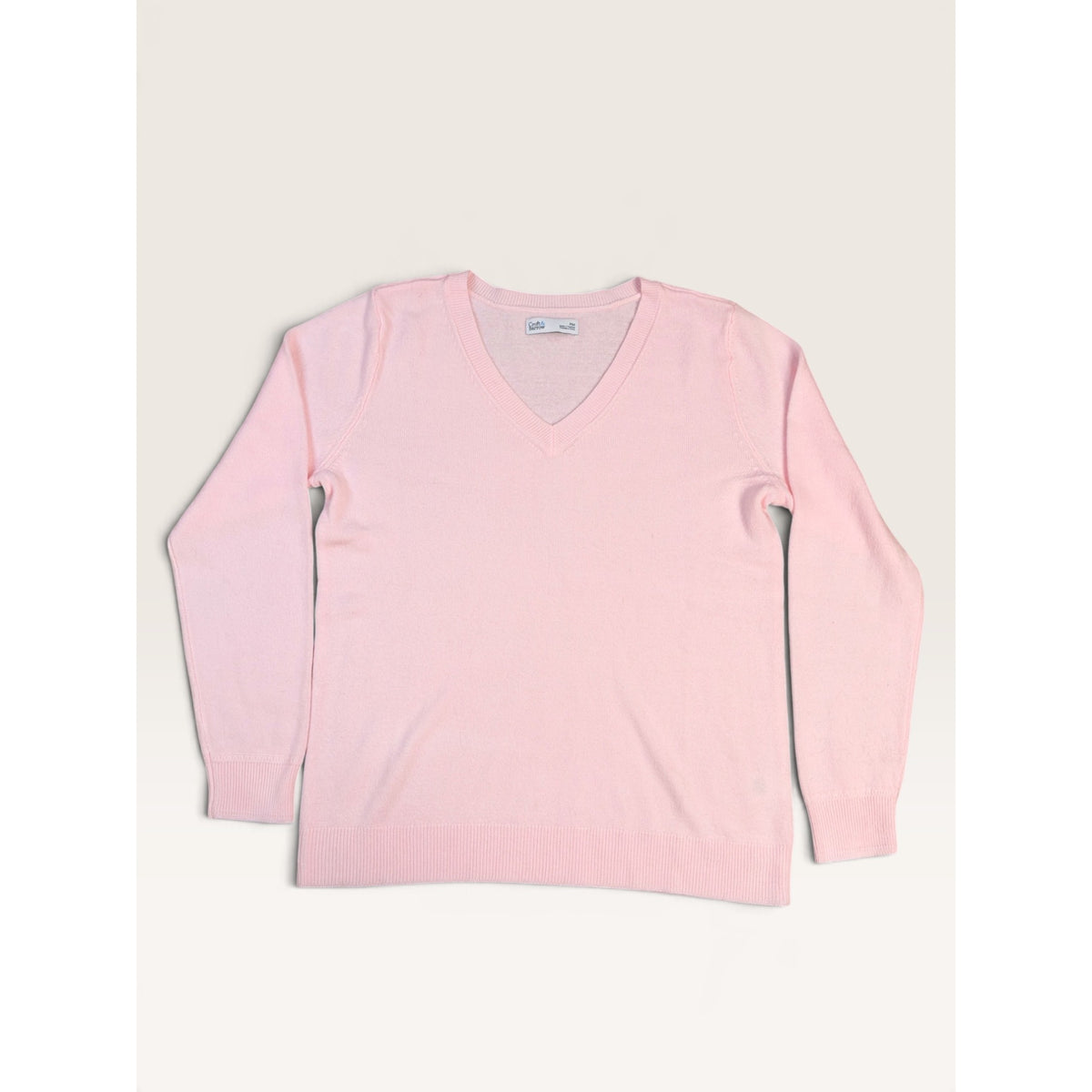 Croft & Barrow Women's Petite M V-Neck Sweater Light Pink Long Sleeve Acrylic