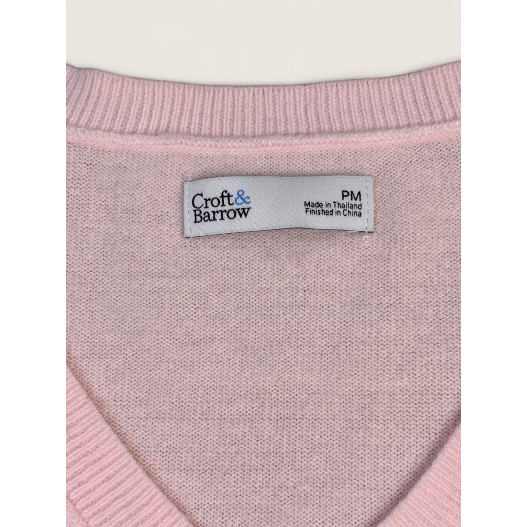 Croft & Barrow Women's Petite M V-Neck Sweater Light Pink Long Sleeve Acrylic