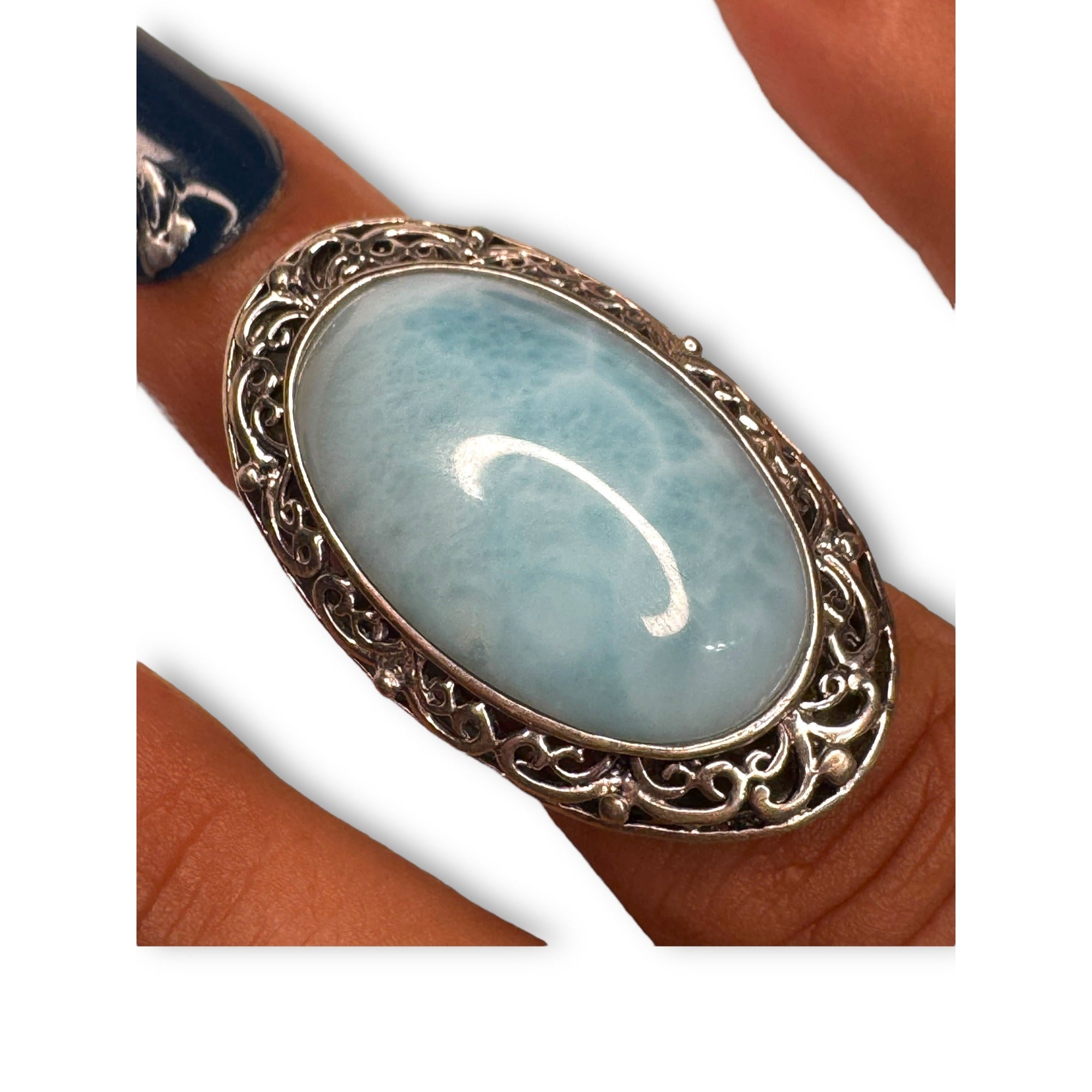 CFJ Sterling Silver Ring Oval Larimar size 7