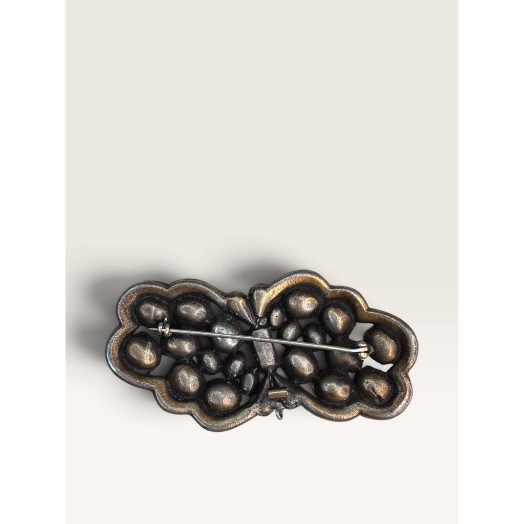 Vintage 1950s Red Rhinestone Openwork Butterfly Brooch Pin Pendant Mixed Metal