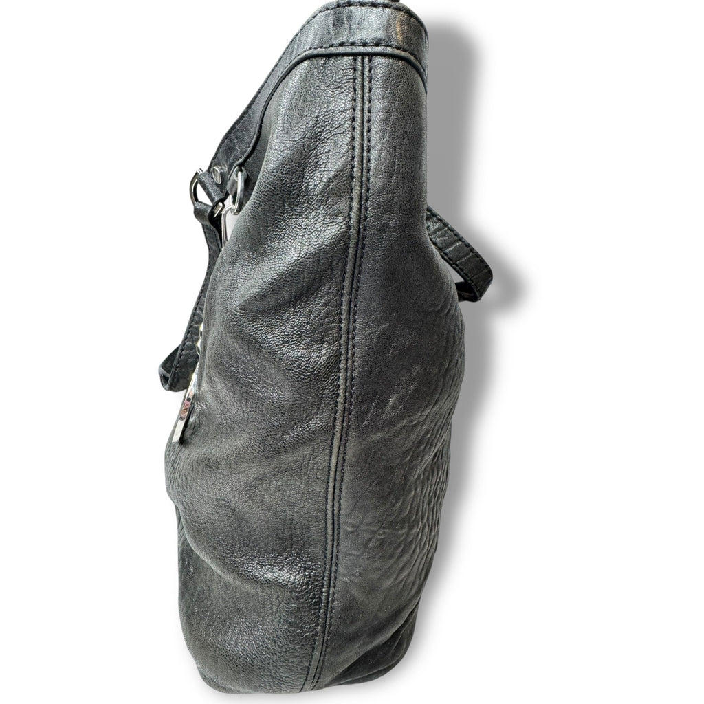 Michael Kors Black Leather Shoulder Tote Handbag