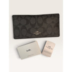 Coach Signature Slim Bifold Wallet Checkbook Black Smoke Grey Leather Card F88026