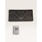Coach Signature Slim Bifold Wallet Checkbook Black Smoke Grey Leather Card F88026