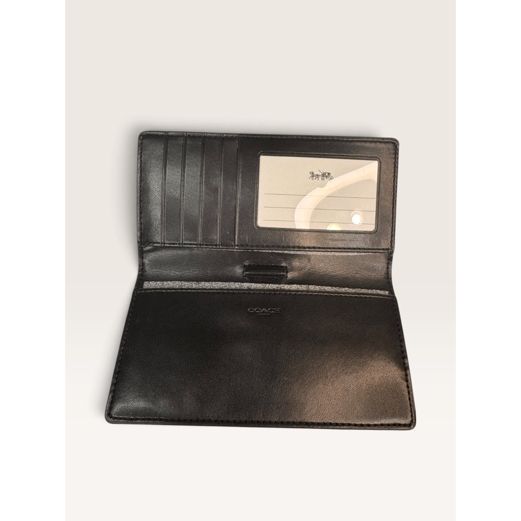 Coach Signature Slim Bifold Wallet Checkbook Black Smoke Grey Leather Card F88026