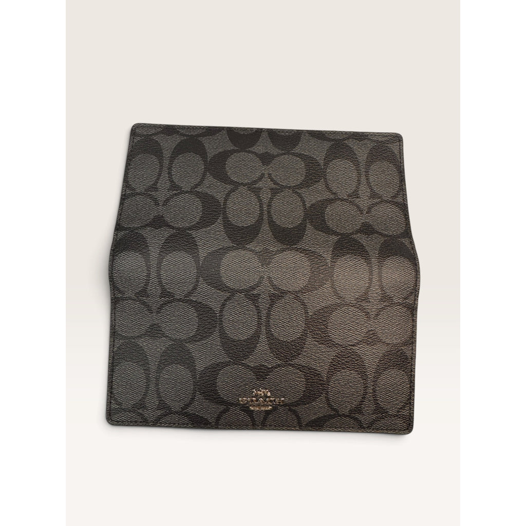 Coach Signature Slim Bifold Wallet Checkbook Black Smoke Grey Leather Card F88026