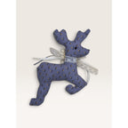Reindeer Plush Ornament Slate Blue Calico Floral Pattern Handmade 1990s