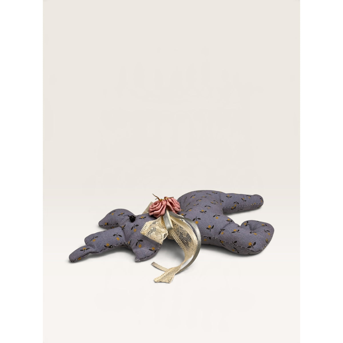Reindeer Plush Ornament Slate Blue Calico Floral Pattern Handmade 1990s