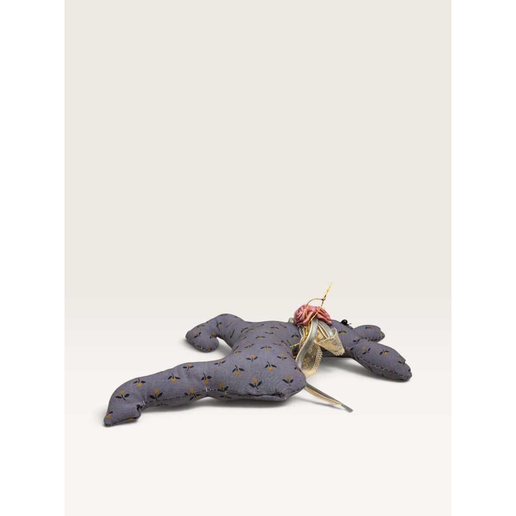Reindeer Plush Ornament Slate Blue Calico Floral Pattern Handmade 1990s