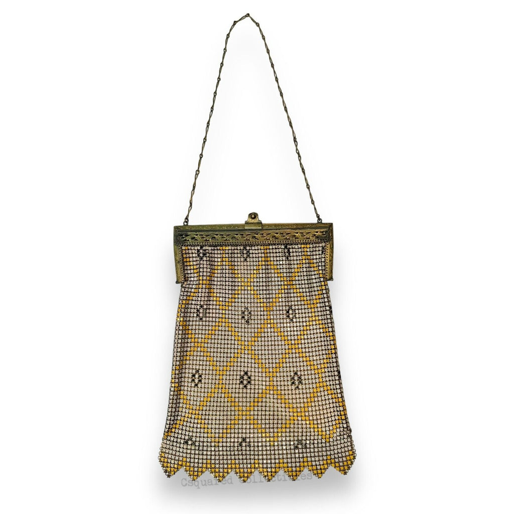 Whiting & Davis Mesh Chain Maille Yellow Painted Hand Bag Antique Art Deco