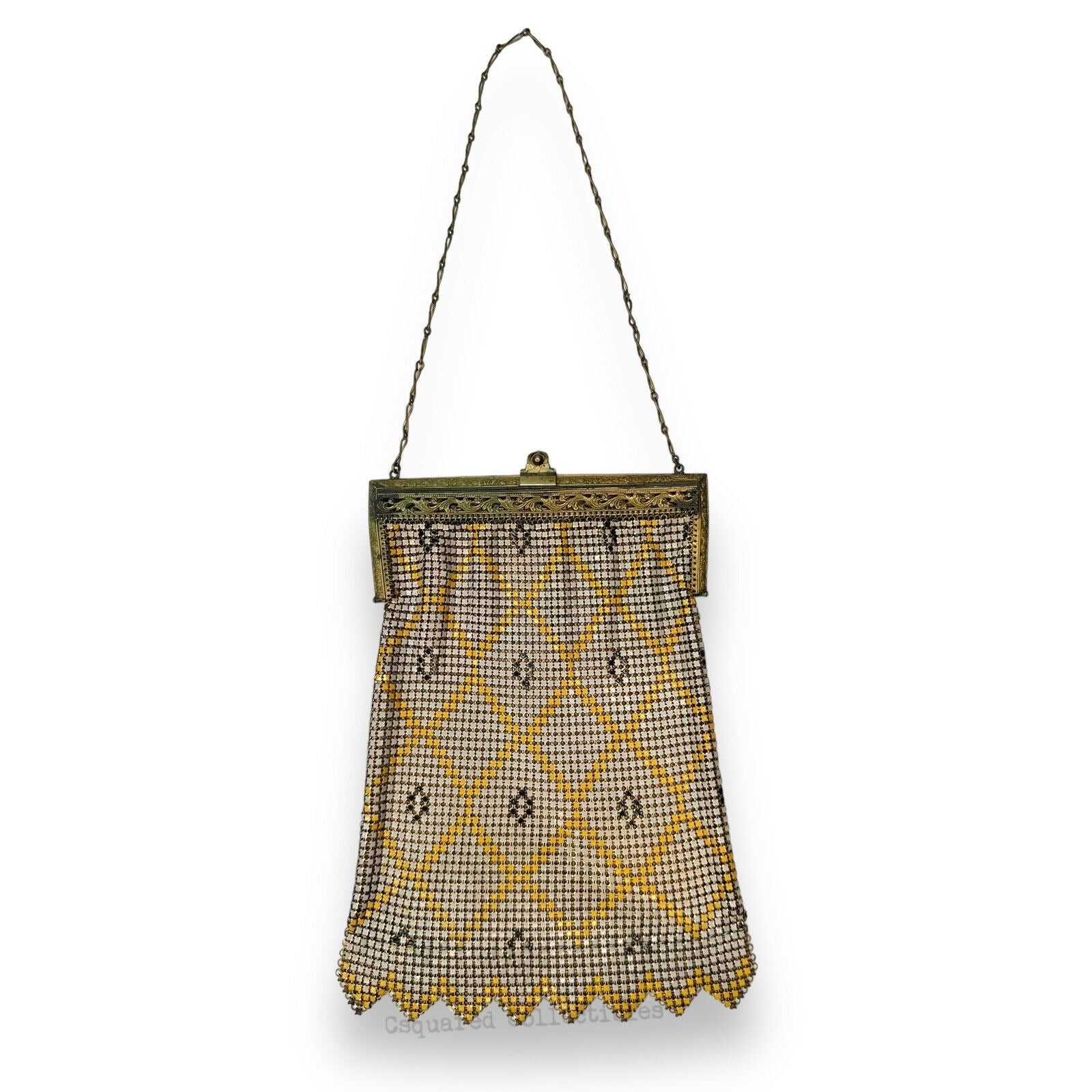 Whiting & Davis Mesh Chain Maille Yellow Painted Hand Bag Antique Art Deco