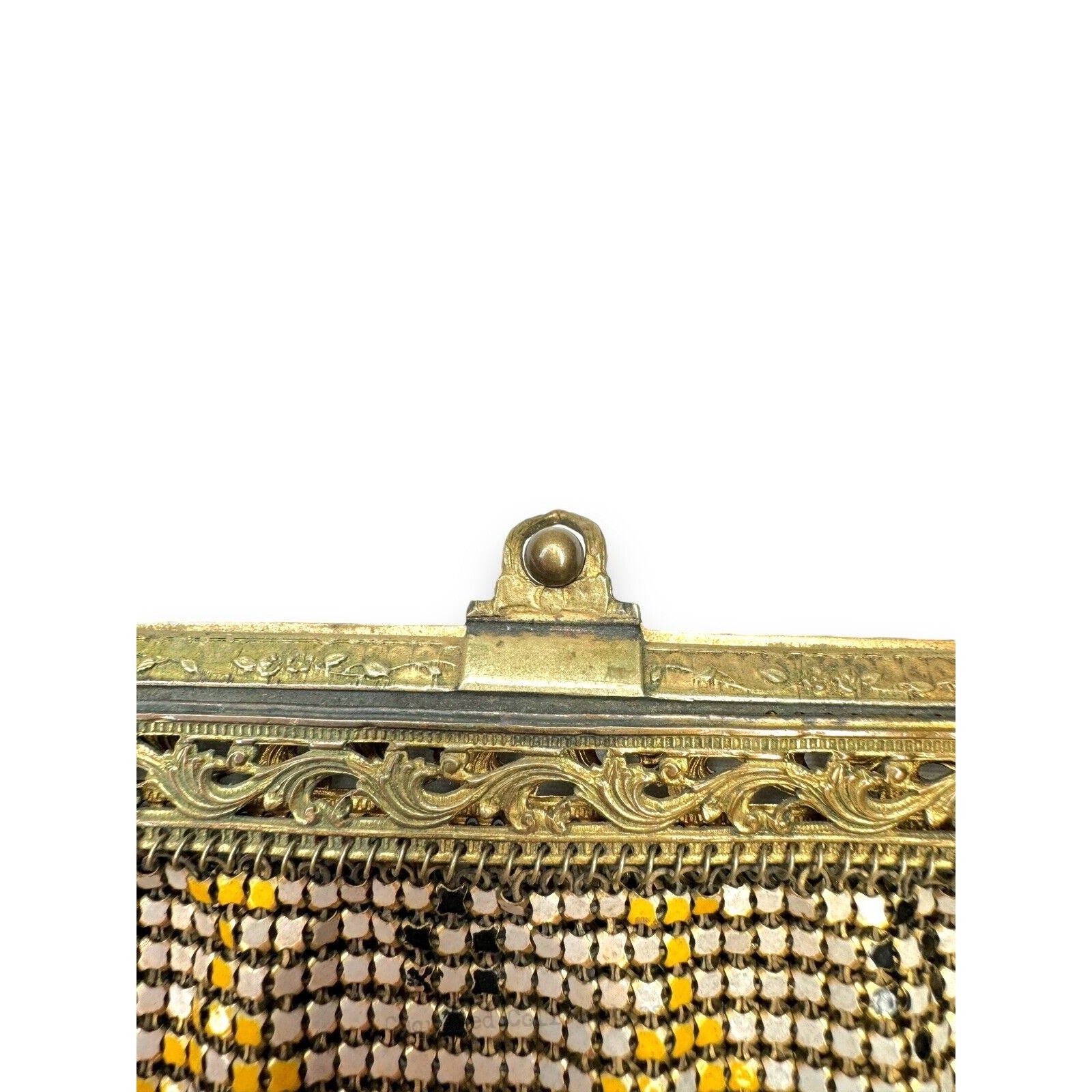 Whiting & Davis Mesh Chain Maille Yellow Painted Hand Bag Antique Art Deco