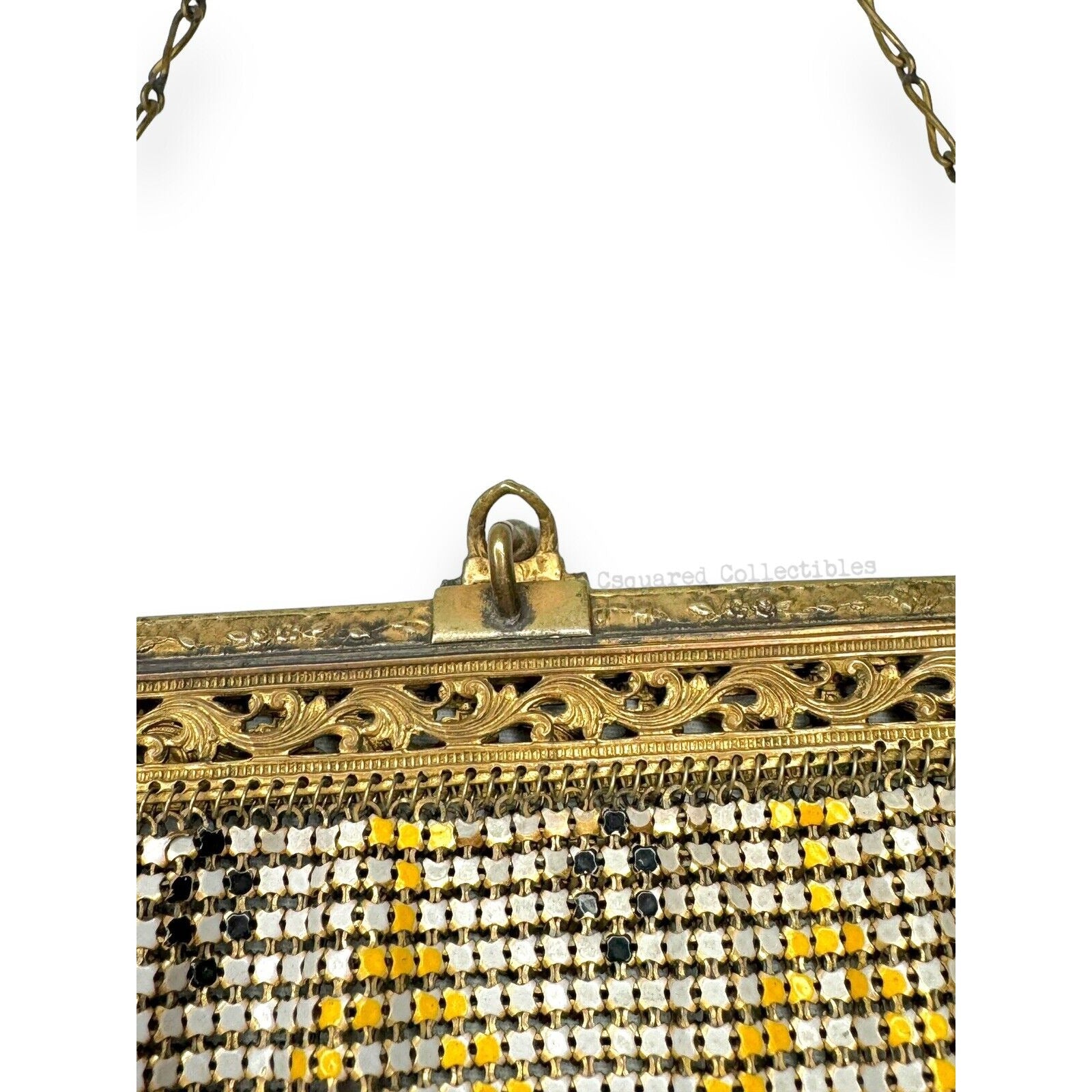 Whiting & Davis Mesh Chain Maille Yellow Painted Hand Bag Antique Art Deco
