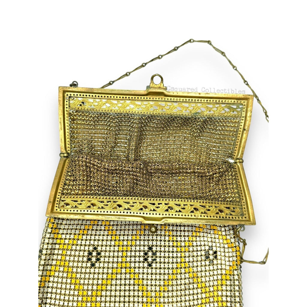 Whiting & Davis Mesh Chain Maille Yellow Painted Hand Bag Antique Art Deco