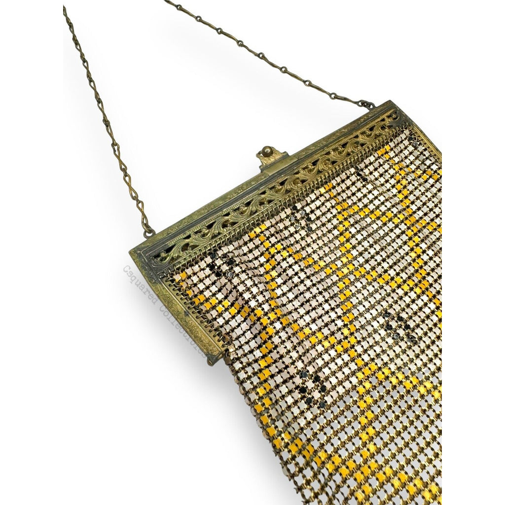 Whiting & Davis Mesh Chain Maille Yellow Painted Hand Bag Antique Art Deco