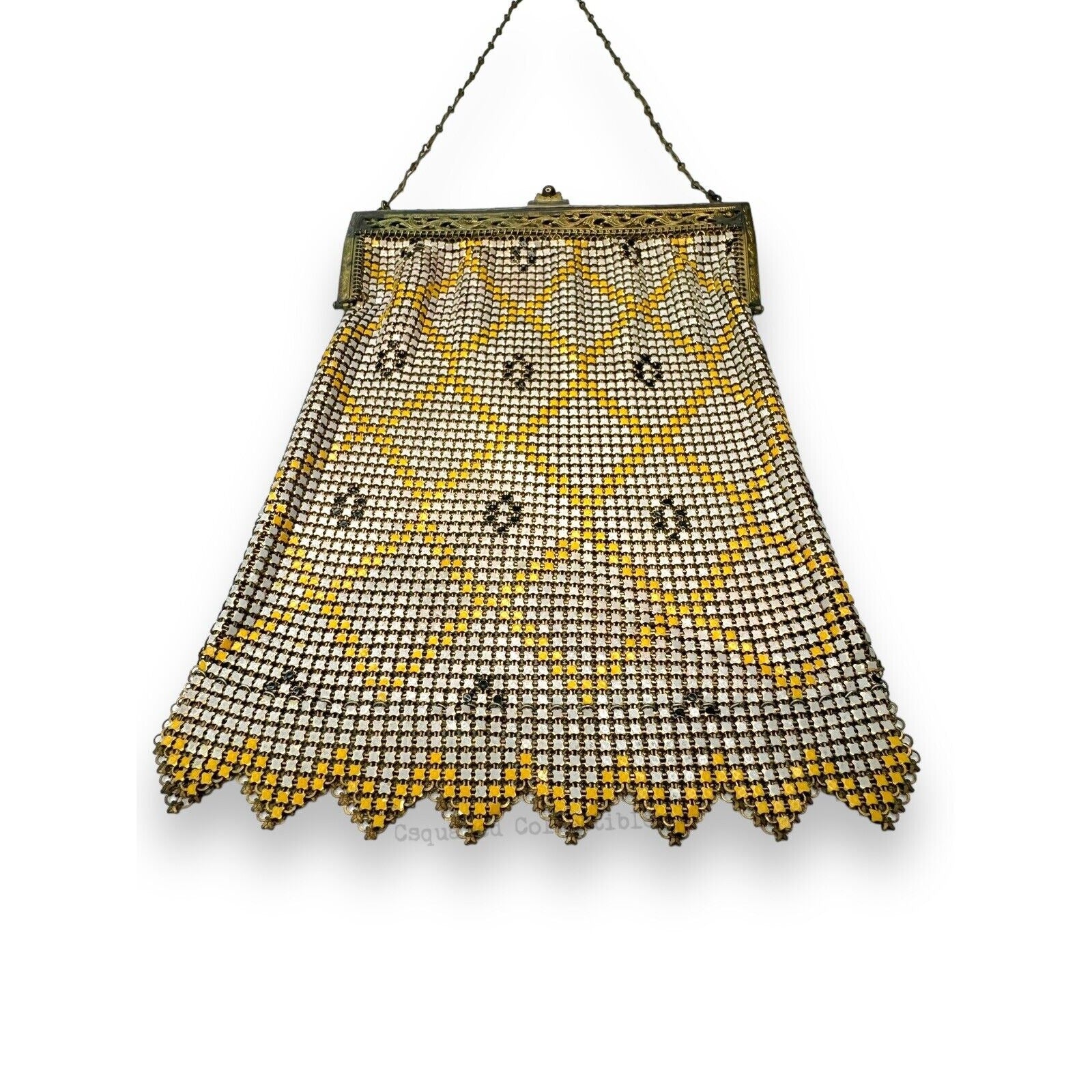 Whiting & Davis Mesh Chain Maille Yellow Painted Hand Bag Antique Art Deco