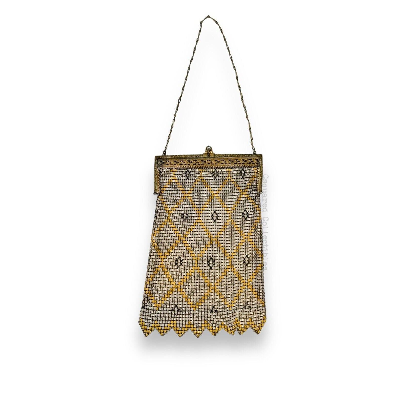 Whiting & Davis Mesh Chain Maille Yellow Painted Hand Bag Antique Art Deco