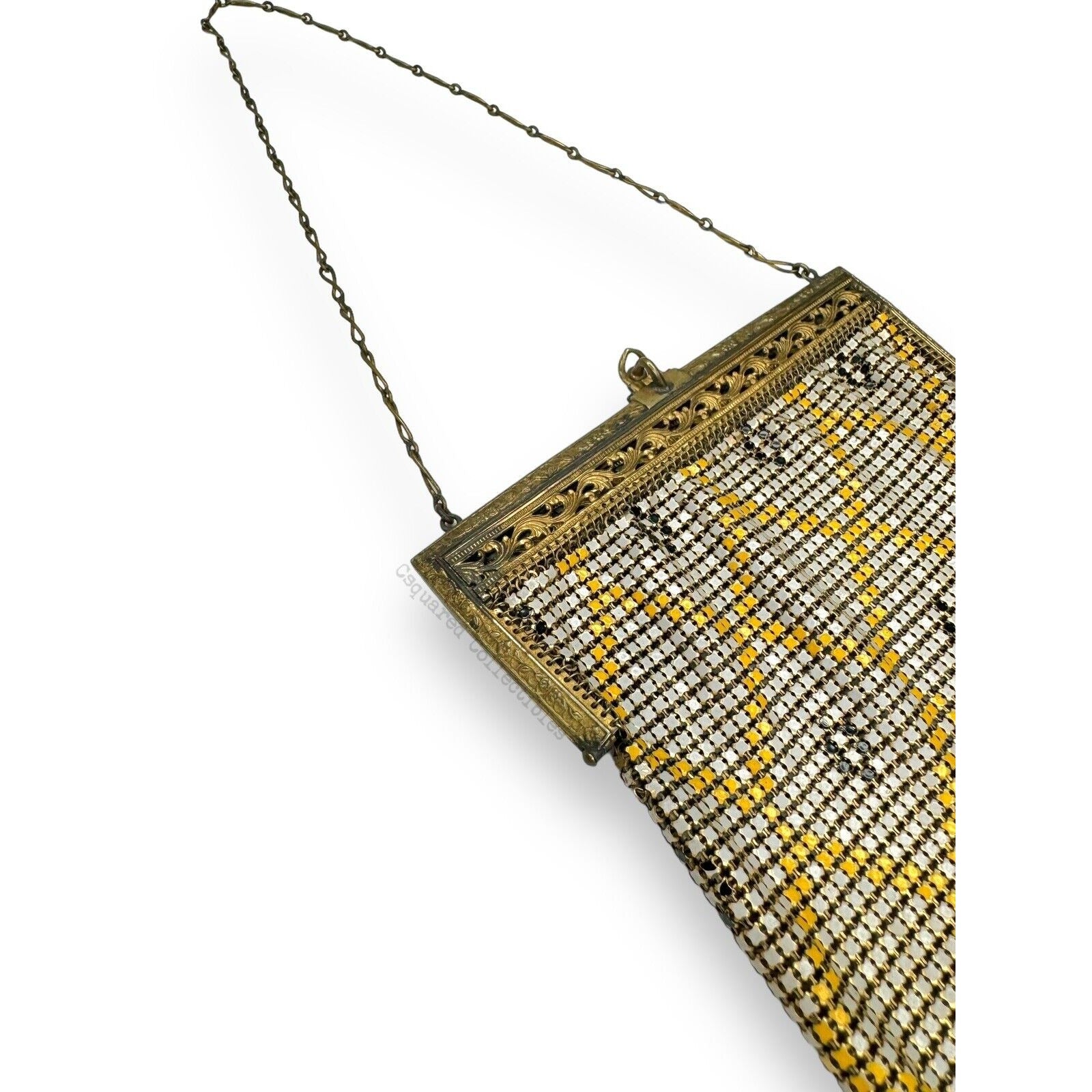 Whiting & Davis Mesh Chain Maille Yellow Painted Hand Bag Antique Art Deco