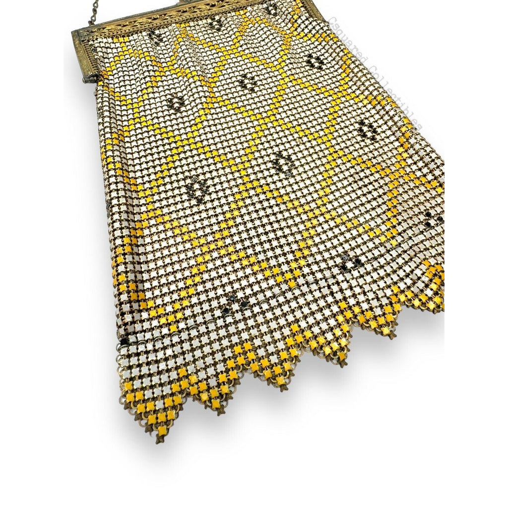 Whiting & Davis Mesh Chain Maille Yellow Painted Hand Bag Antique Art Deco