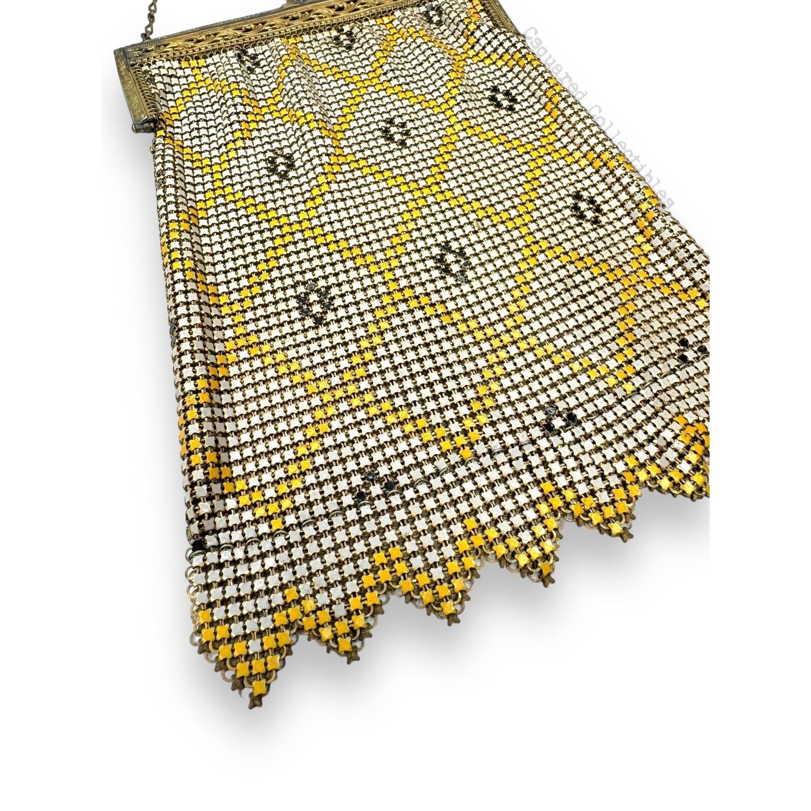 Whiting & Davis Mesh Chain Maille Yellow Painted Hand Bag Antique Art Deco