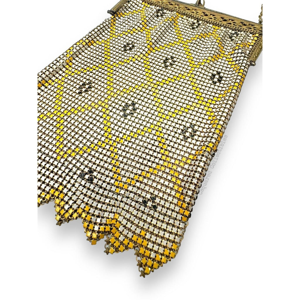 Whiting & Davis Mesh Chain Maille Yellow Painted Hand Bag Antique Art Deco
