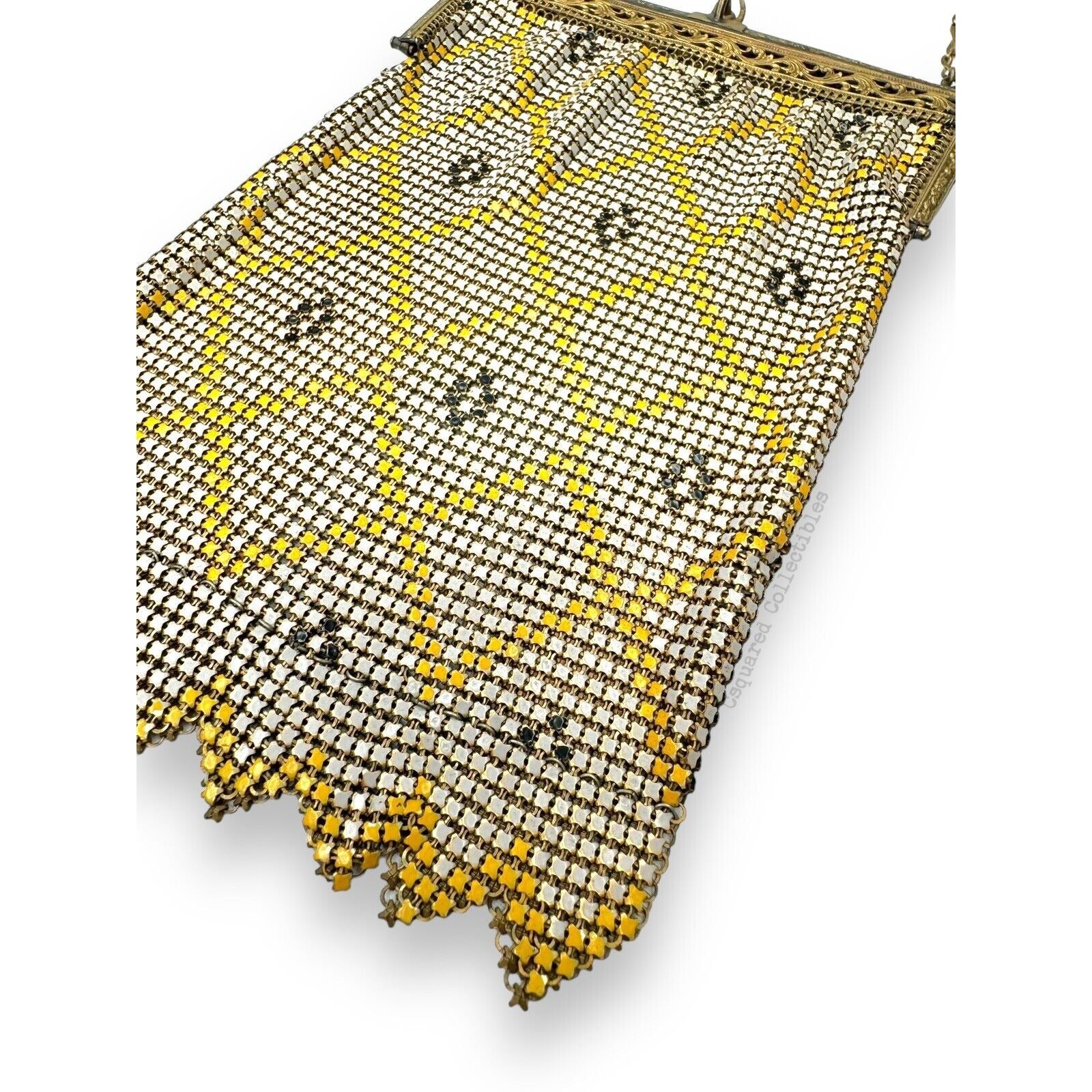 Whiting & Davis Mesh Chain Maille Yellow Painted Hand Bag Antique Art Deco