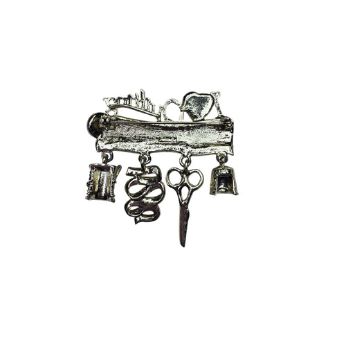 AJC I Love Quilting Charm Brooch Gold Tone 2.52” Vintage
