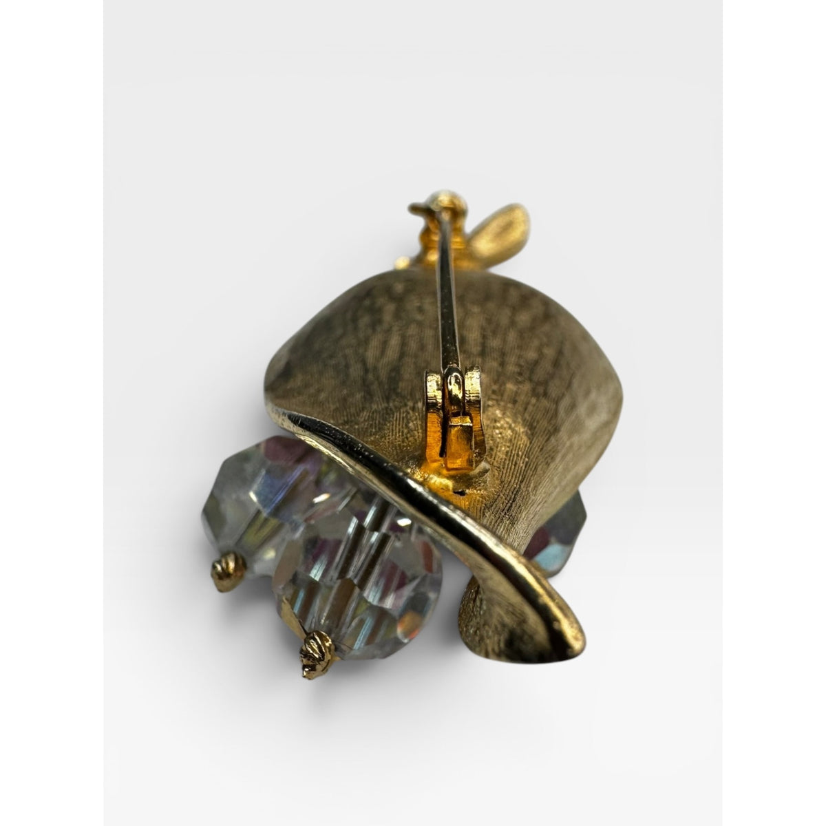 Leaf Brooch Gold Tone Aurora Borealis Crystal Cluster Pin Vintage 1950s