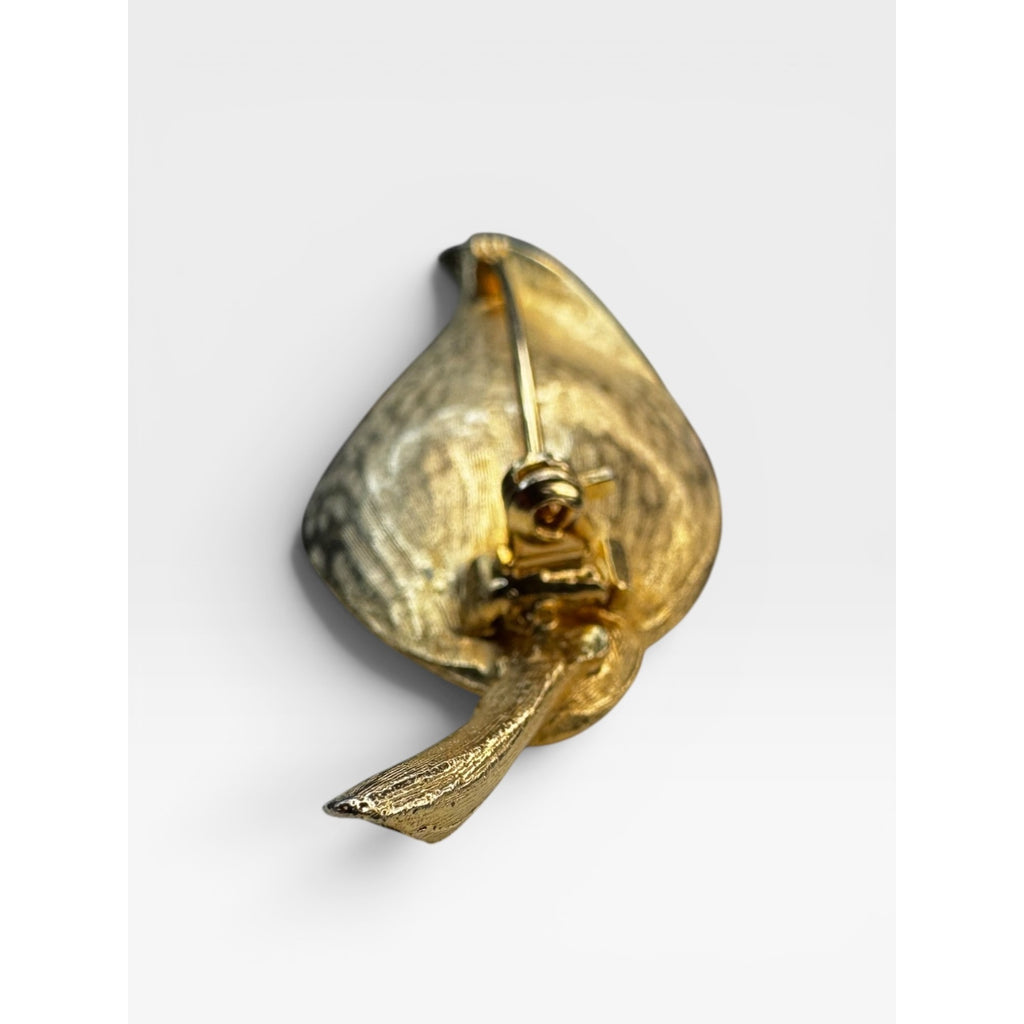 Leaf Brooch Gold Tone Aurora Borealis Crystal Cluster Pin Vintage 1950s