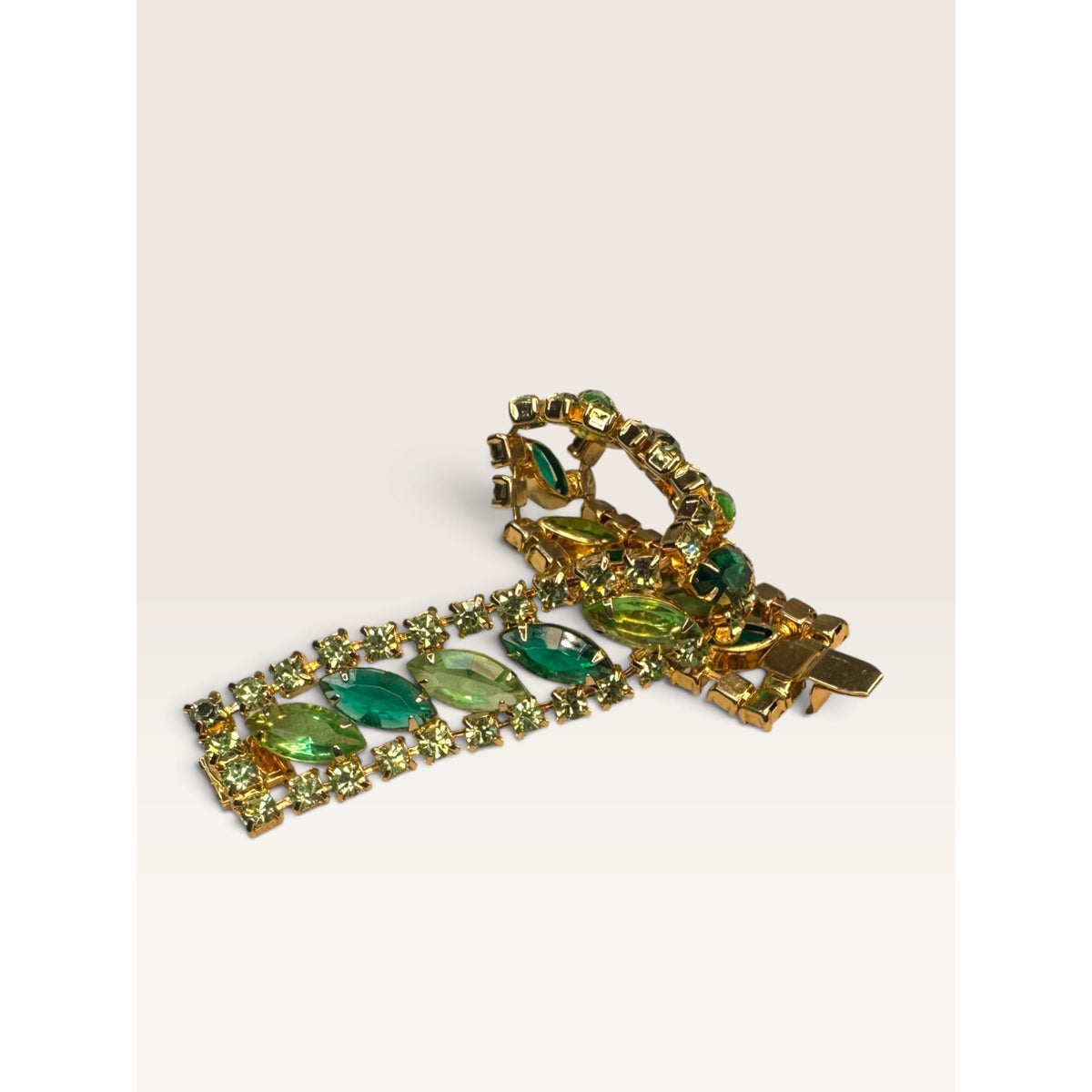 1950s Green Navette Chaton Crystal Rhinestone Tennis Bracelet 7" Vintage