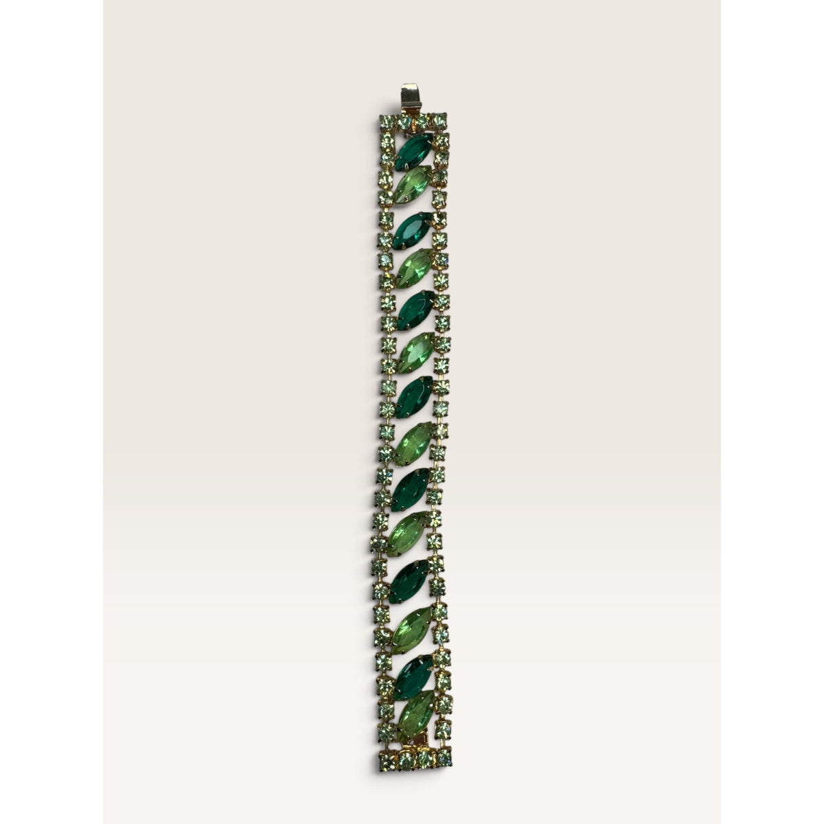 1950s Green Navette Chaton Crystal Rhinestone Tennis Bracelet 7" Vintage