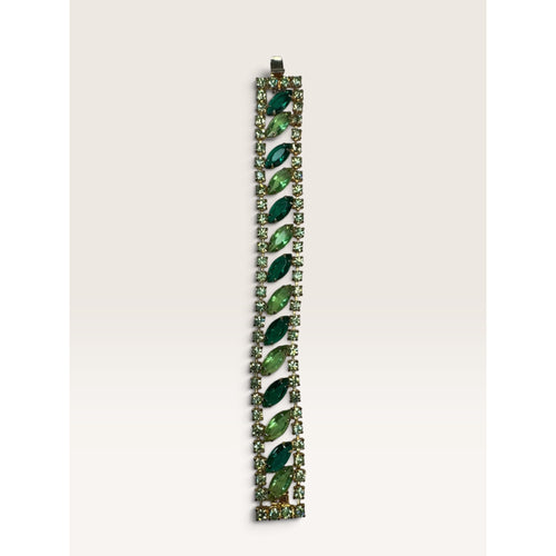 1950s Green Navette Chaton Crystal Rhinestone Tennis Bracelet 7" Vintage