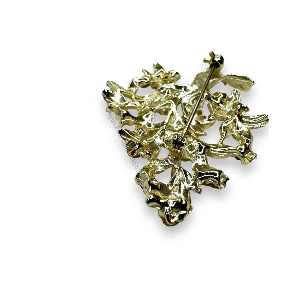 Vintage Dodds Gold Tone Crystal Tree Brooch Clip Earrings Set Mid Century