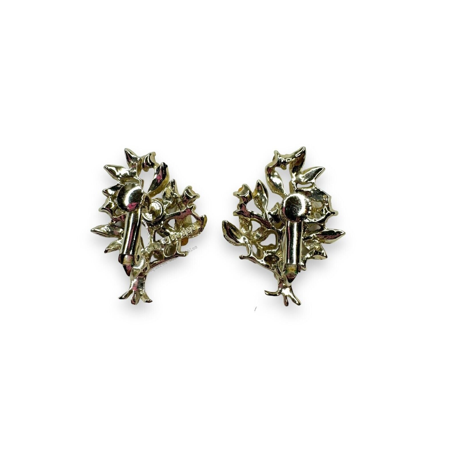Vintage Dodds Gold Tone Crystal Tree Brooch Clip Earrings Set Mid Century