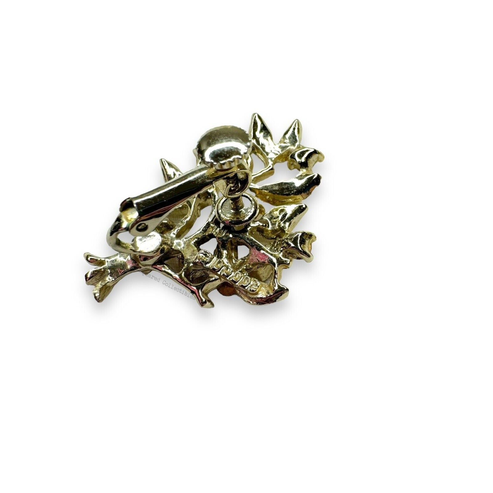 Vintage Dodds Gold Tone Crystal Tree Brooch Clip Earrings Set Mid Century