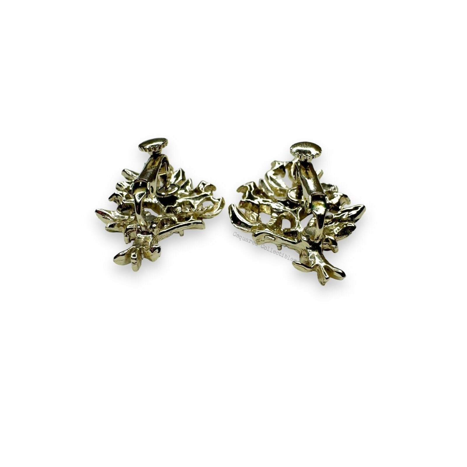 Vintage Dodds Gold Tone Crystal Tree Brooch Clip Earrings Set Mid Century