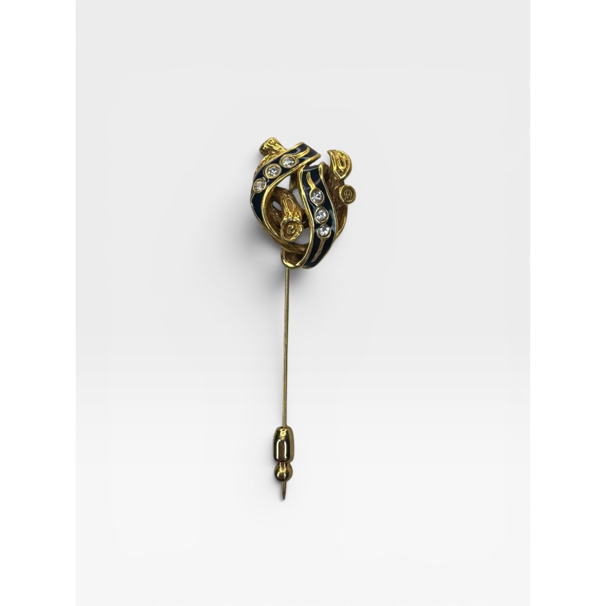 MMA Metropolitan Museum of Art 24K Gold Plated Enamel Crystal Stick Pin Vintage